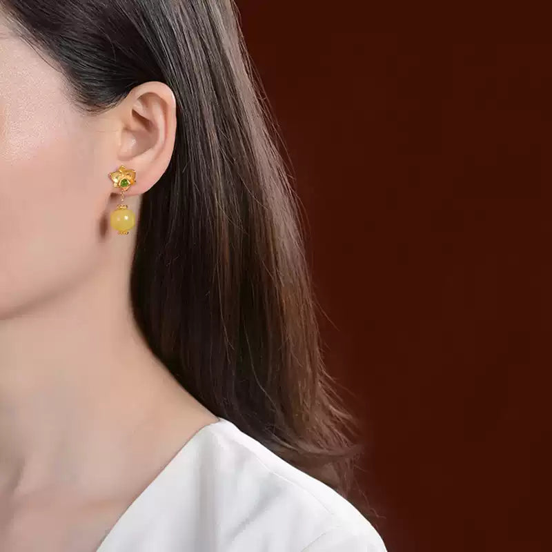 Diana Jade and Honey Amber Drop Earrings