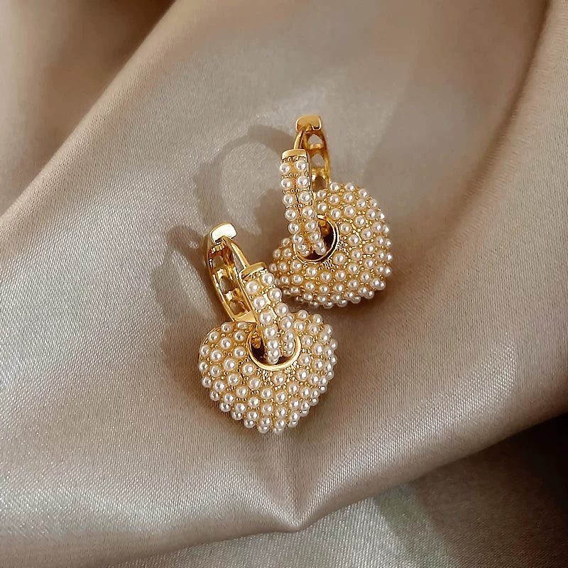 Heart Shaped Pearl Hoop Earrings