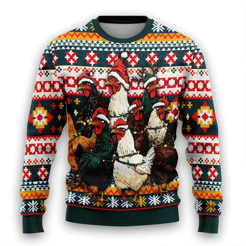 Colorful Santa Claus Cartoon Print - Black Holiday Icon Sweater