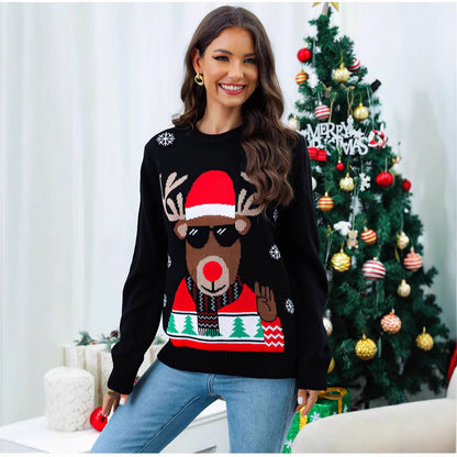 Women's Christmas Sweater with Festive Reindeer Motif and Soft Material
