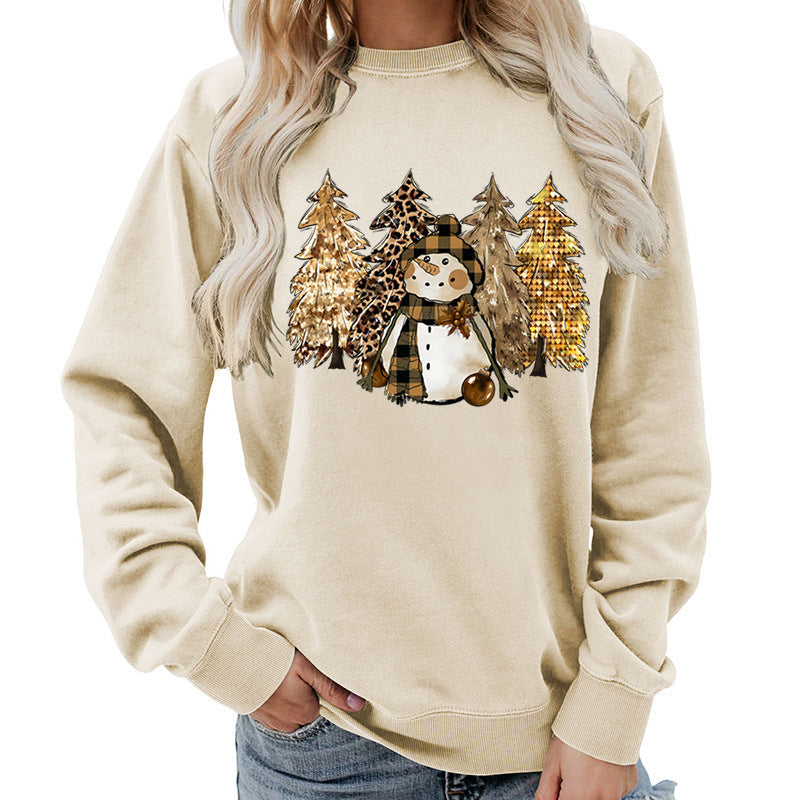 Women's Sweatshirt with Creative Snowman Design and Soft Lining