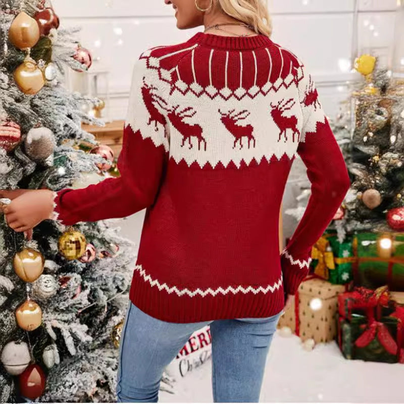 Women's Festive Knit Sweater with a Classic Reindeer Motif