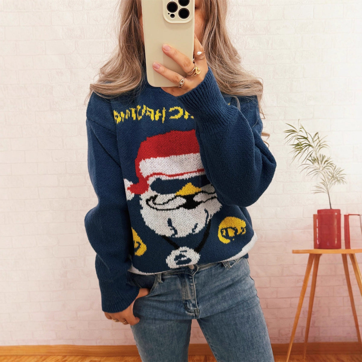 Women's Festive Knit Sweater with Christmas Motif