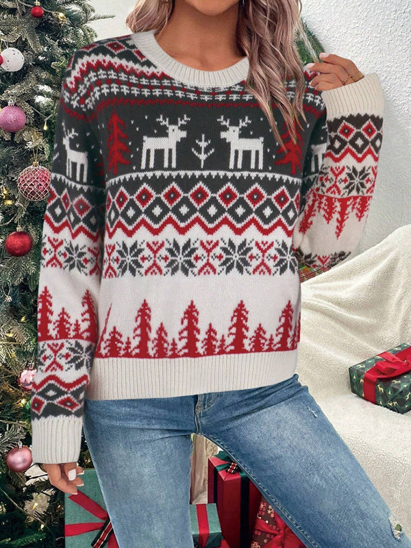 Women's Christmas Sweater with Festive Reindeer Design and Soft Material