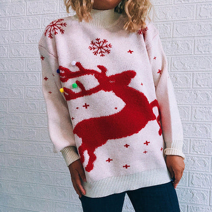 Women's Cozy Christmas Sweater with Festive Reindeer Design R&B