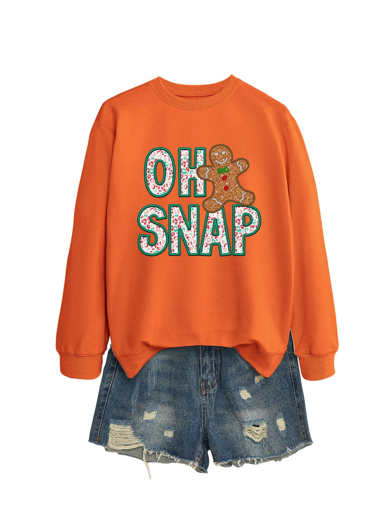 Women's Sweatshirt with Fun Gingerbread Man Motif and Sparkling Lettering