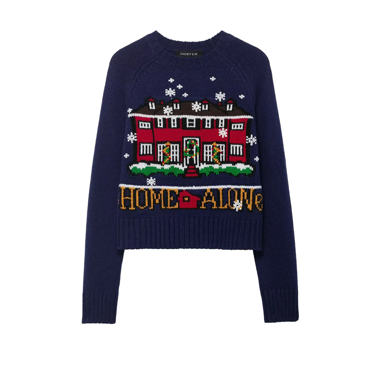 Women's Knitted Crop Sweater with Christmas Motif and Raglan Sleeves