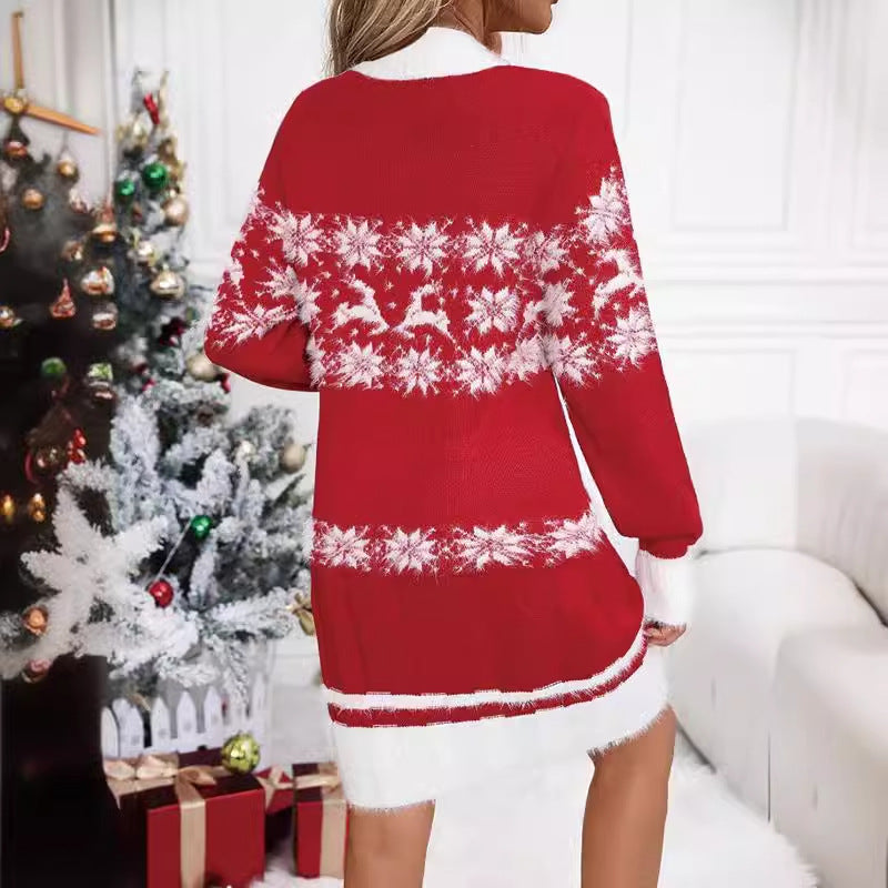 Women's Christmas Sweater with Festive Snowflake Design and Soft Fleece