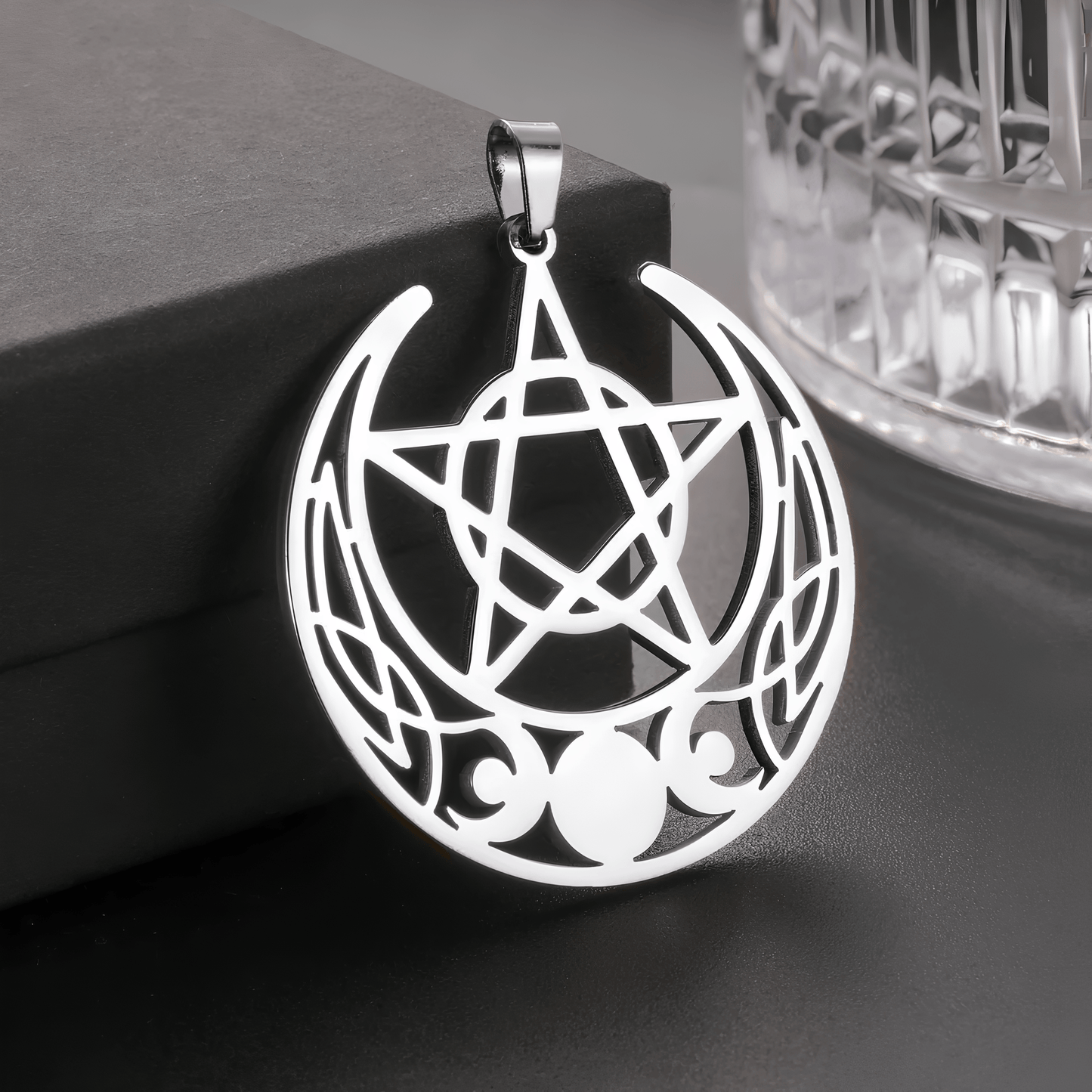Mystic Moon Triple Goddess Pentagram Necklace