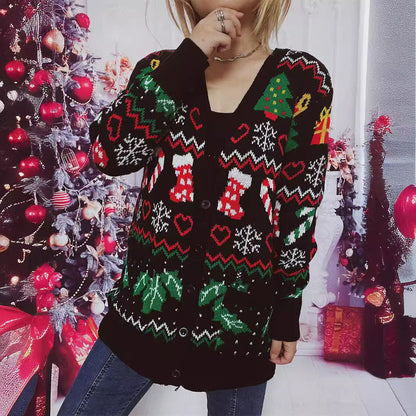 Women's Christmas Cardigan with Festive Motif and Practical Button Closure
