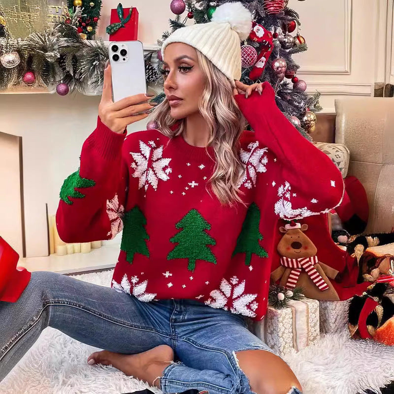 Women's Patterned Christmas Sweater with Festive Design and Cozy Fit