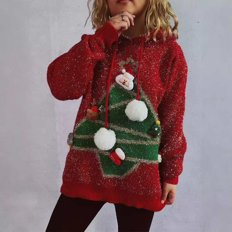 Women's Festive Hoodie with Christmas Motif and 3D Appliqués