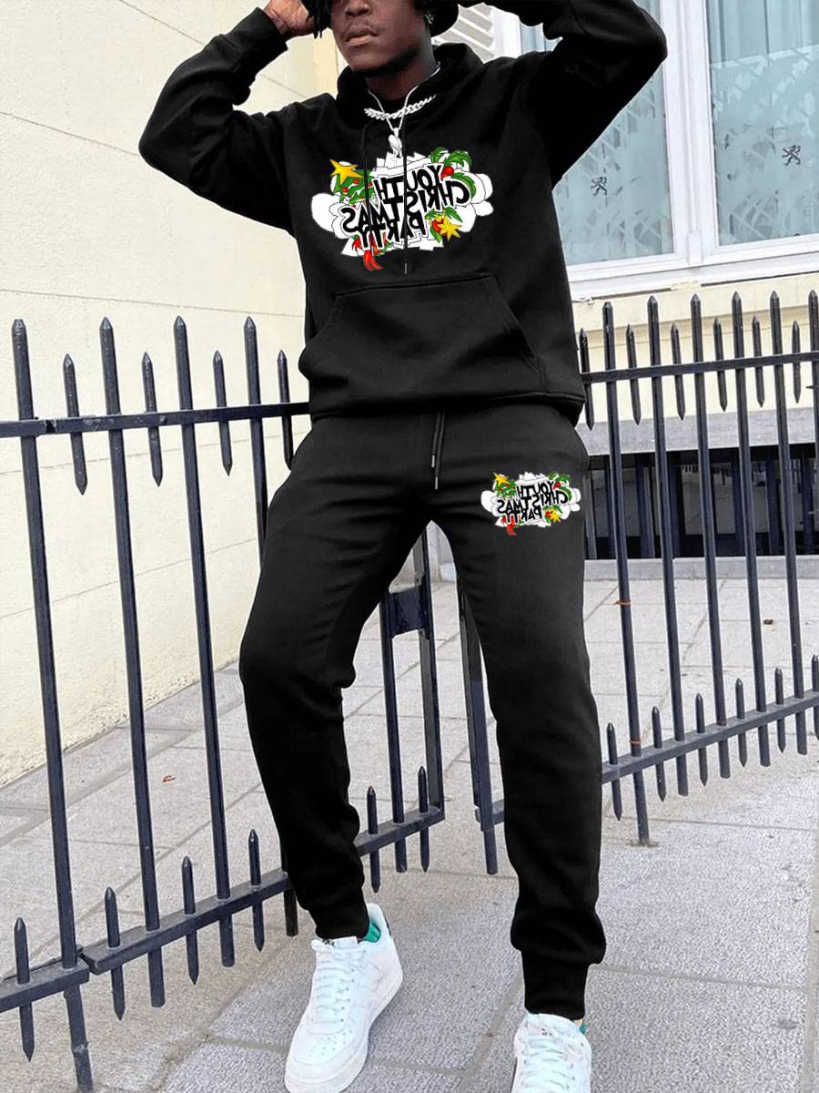 Women's Hoodie and Sweatpants Set with Creative Christmas Motif