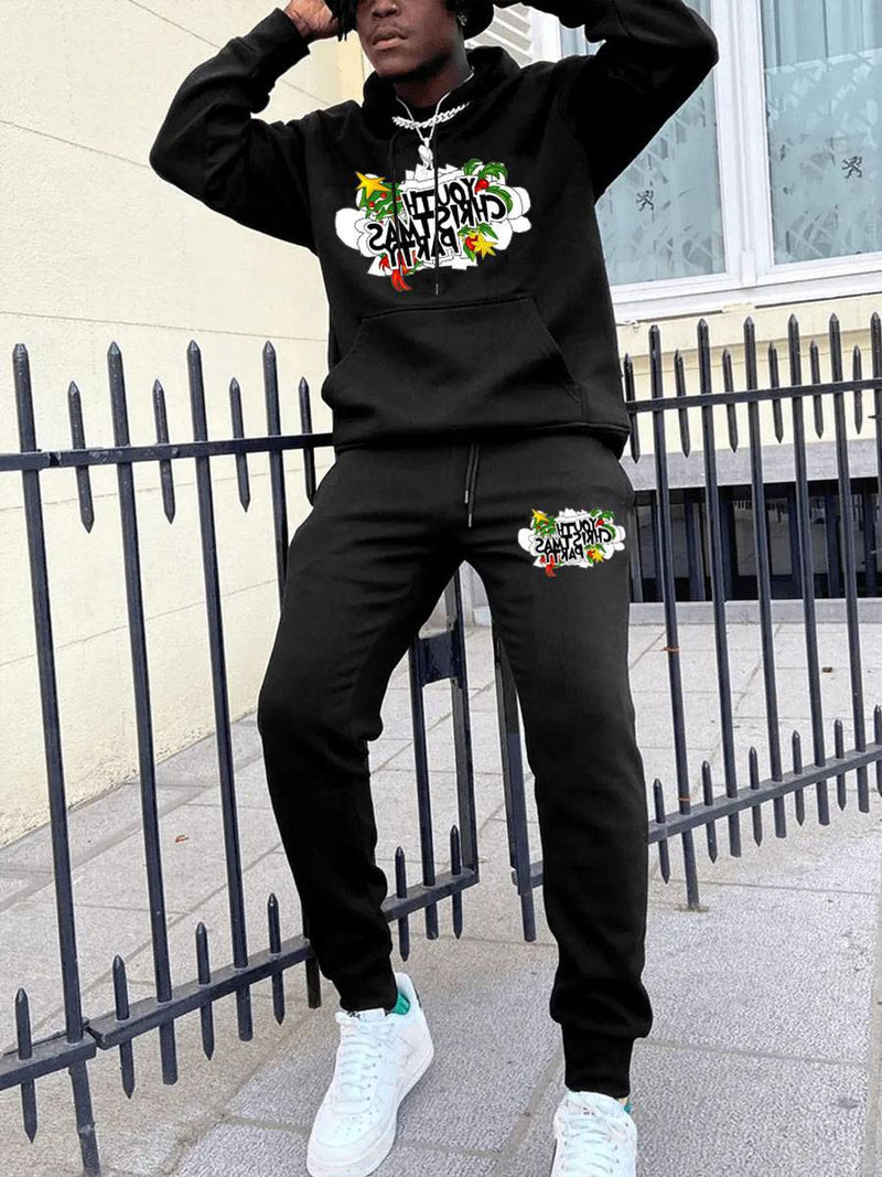 Women's Hoodie and Sweatpants Set with Creative Christmas Motif