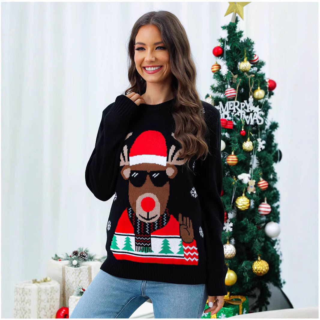 Women's Christmas Sweater with Festive Reindeer Motif and Soft Material