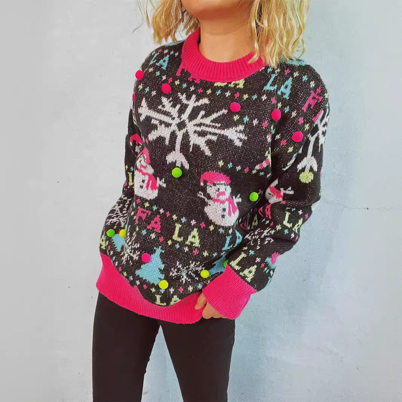 Women's Festive Sweater with Colorful 3D Appliqués and Motif Design R&B