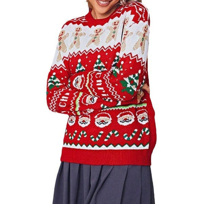 Women's Festive Knit Sweater with Christmas Motif and Crew Neck