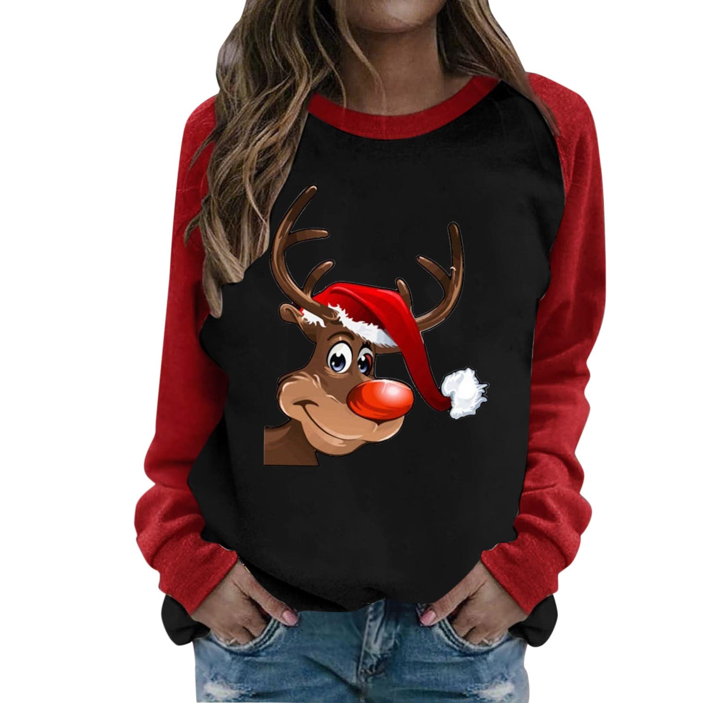 Women's Sweatshirt with Festive Reindeer Motif