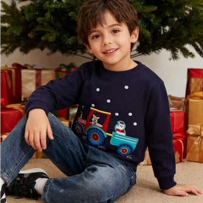 Boys' Sweatshirt with Cheerful Tractor and Christmas Motif