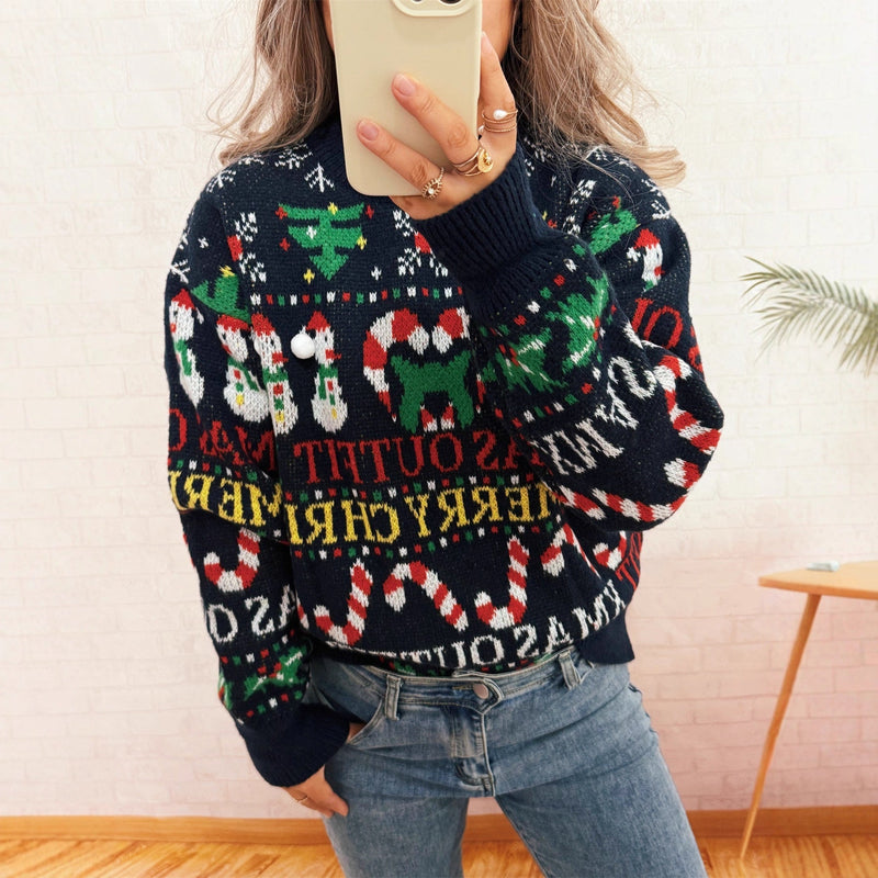 Women's Christmas Sweater with Nordic Design and Festive Motifs R&B