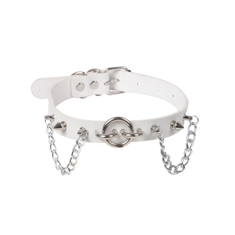 Personality O-ring Rivet Chain Pu Necklace