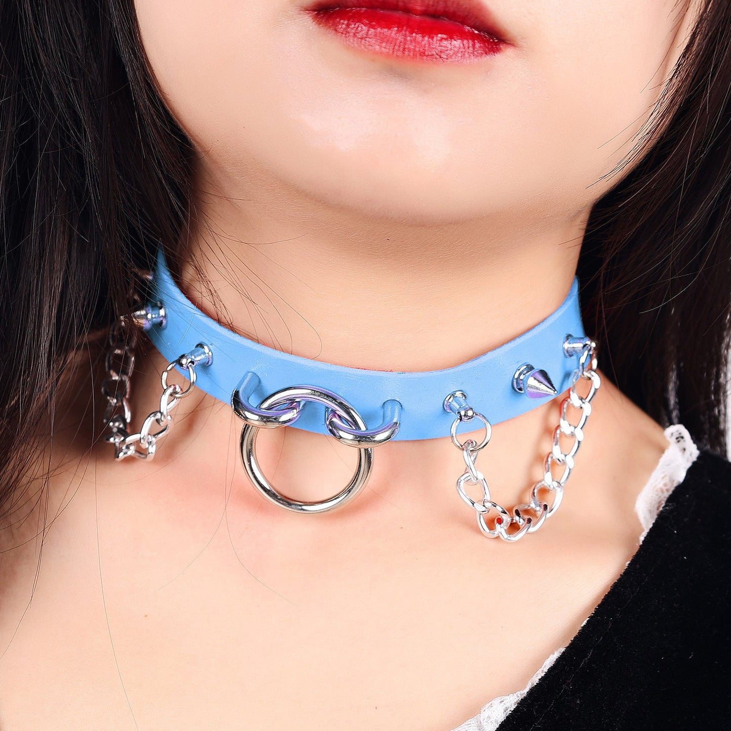 Personality O-ring Rivet Chain Pu Necklace