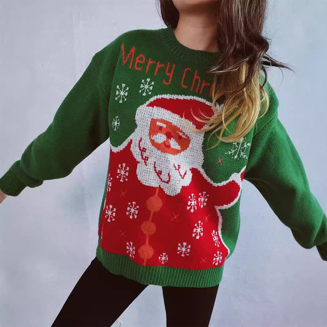 Women's Christmas Sweater with Festive Santa Motif and Comfortable Fit