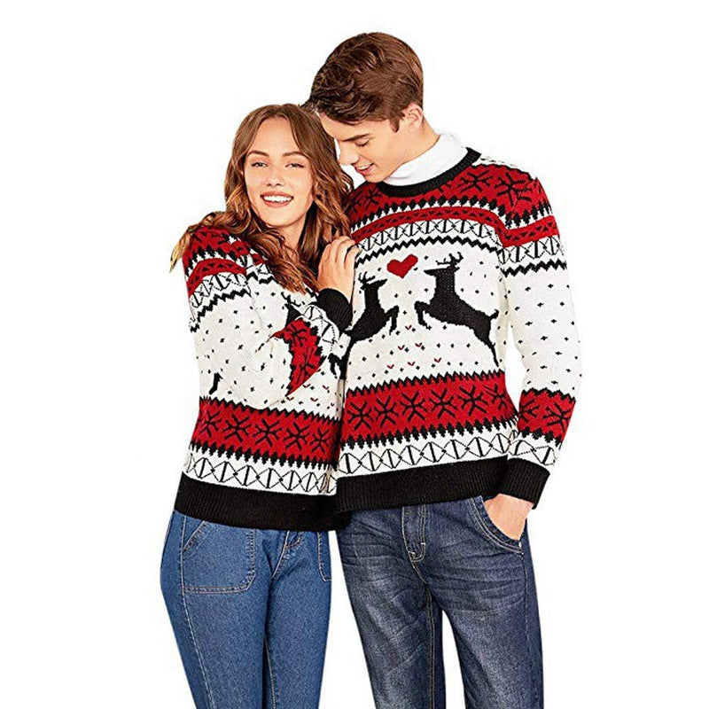 Women's Christmas Sweater with Festive Reindeer Motif and Heartfelt Design R&B