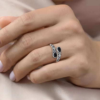 Obsidian Witchs Knot Protection Ring