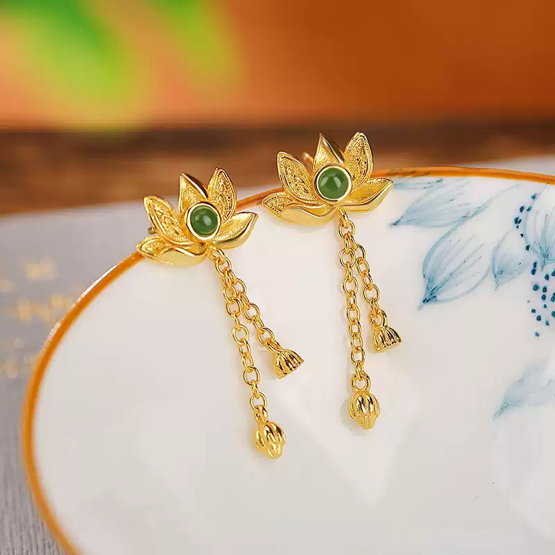 Lotus Jade Dangle Earrings