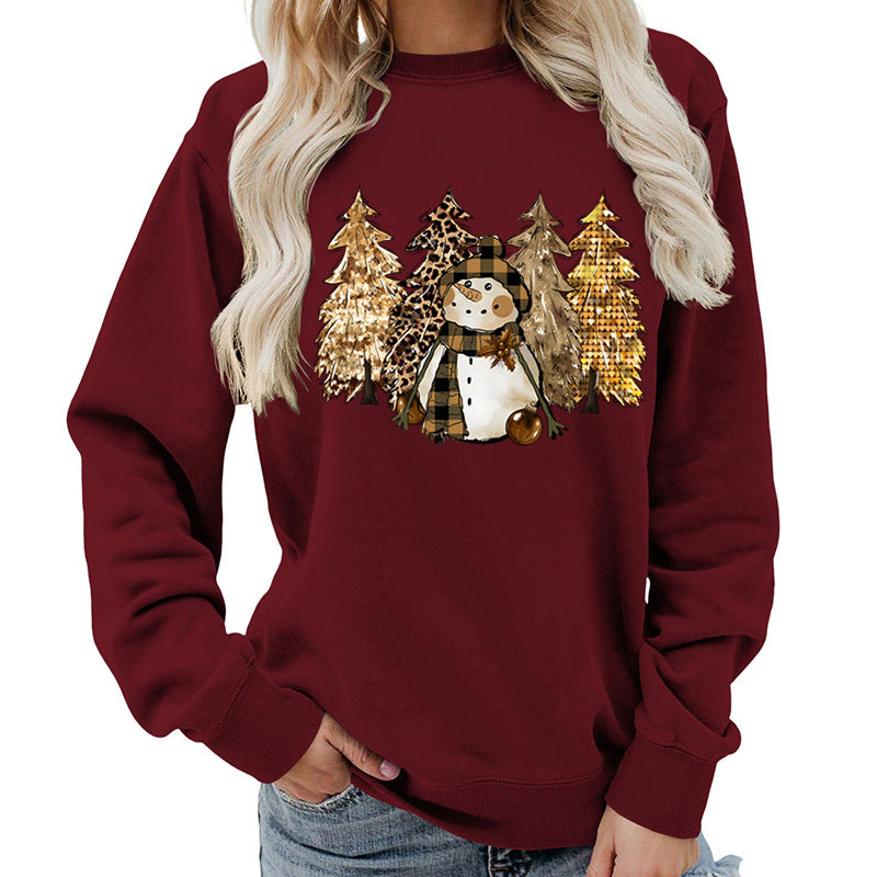 Women's Sweatshirt with Creative Snowman Design and Soft Lining