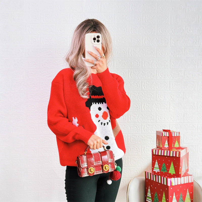 Women's Christmas Sweater with Festive Snowman Motif R&B