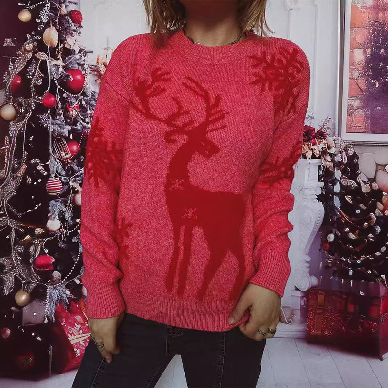 Women's Christmas Sweater with Festive Reindeer Motif and Comfortable Cut