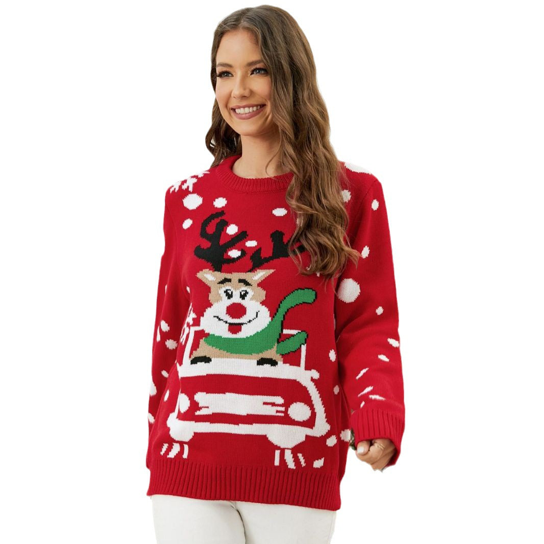 Women's Sweater with Festive Reindeer Design R&B