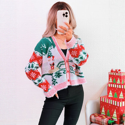 Women's Cardigan in Festive Design with Christmas Motifs R&B