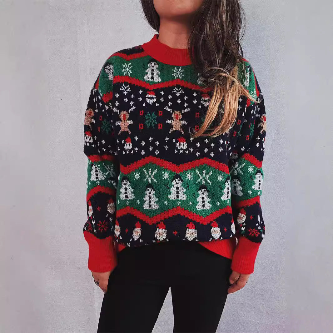 Women's Christmas Sweater with Festive Design and Playful Motifs