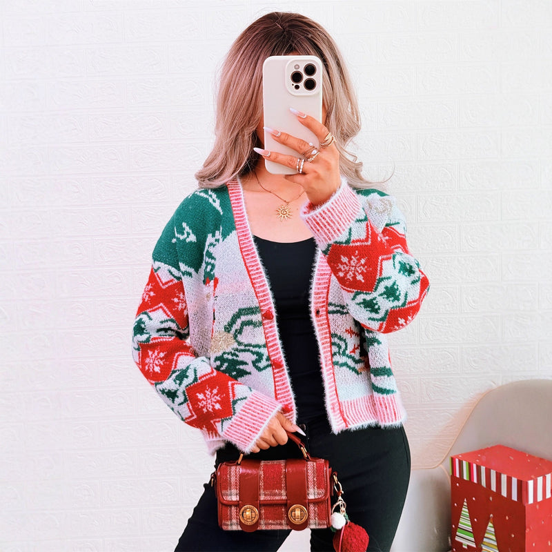 Women's Cardigan in Festive Design with Christmas Motifs