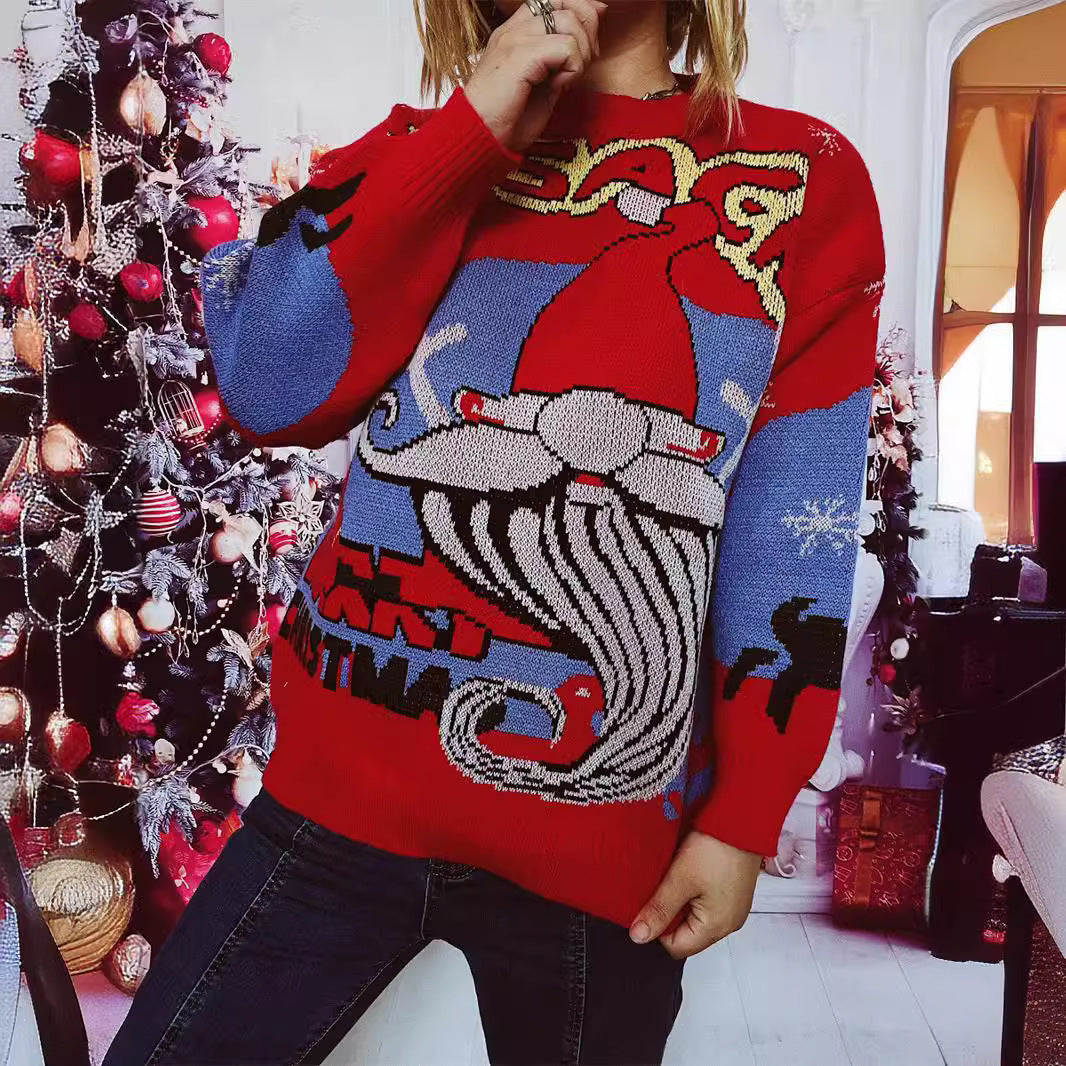 Women's Christmas Sweater with Festive Reindeer Motif and Creative Designs R&B