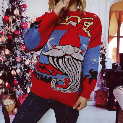 Women's Christmas Sweater with Festive Reindeer Motif and Creative Designs R&B