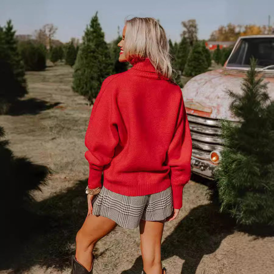 Women's Turtleneck Sweater with Fun Christmas Motif R&B
