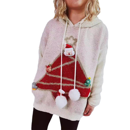 Women's Festive Hoodie with Christmas Motif and 3D Appliqués