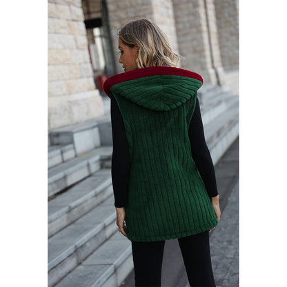 Women's Cozy Fleece Vest with Hood and Festive Embroidery