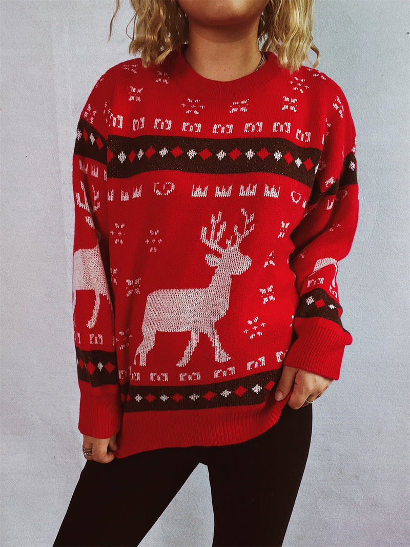 Women's Christmas Sweater with Festive Reindeer Motif and Comfortable Fit R&B