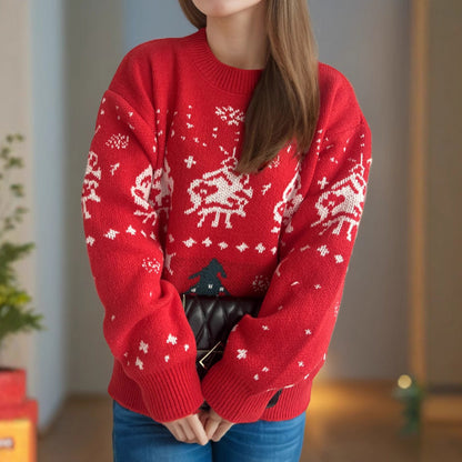 Women's Knit Christmas Sweater with Festive Motifs and Casual Cut