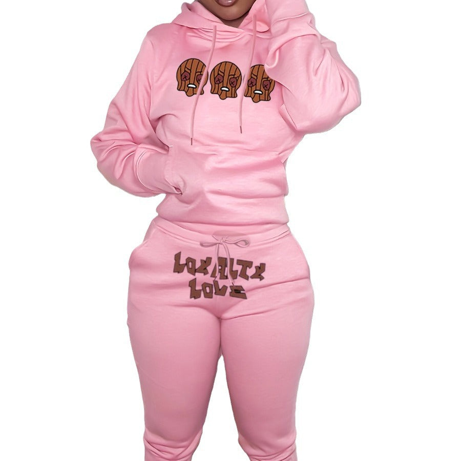 Women's Hoodie and Sweatpants Set with Creative Christmas Motif and Comfortable Cut