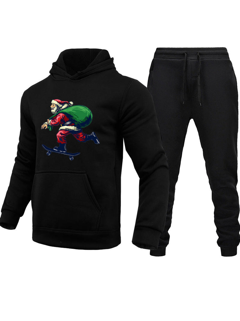 Men's Hoodie and Sweatpants Set with Creative Christmas Motif