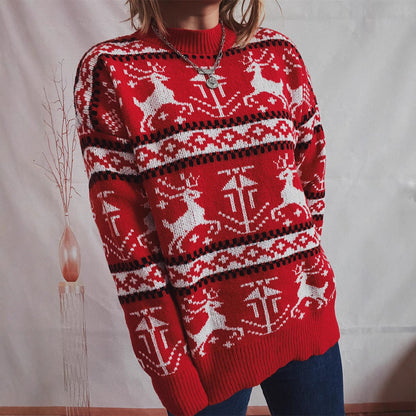 Women's Christmas Sweater in Festive Norwegian Pattern with Crew Neck
