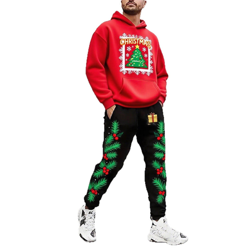 Men's Christmas-Motif Hoodie and Sweatpants Set