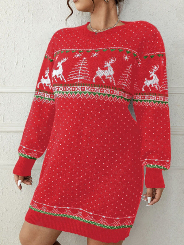 Women's Cozy Christmas Knit Sweater with Festive Reindeer Motif