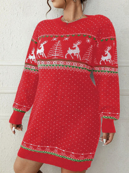 Women's Cozy Christmas Knit Sweater with Festive Reindeer Motif